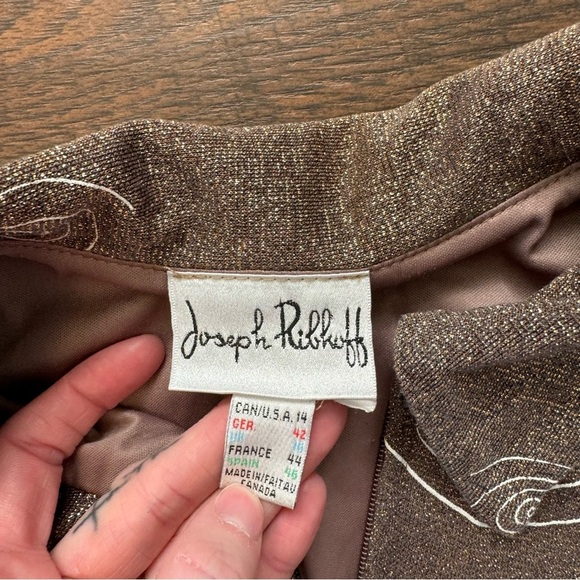 Joseph Ribkoff Artsy Gold Swirl Shimmer Bomber Full Zip Jacket Women’s Size 14 - Picture 5 of 5